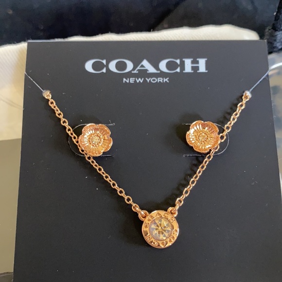 NWT Coach Rose Gold Necklace and Earring Set - Picture 2 of 4